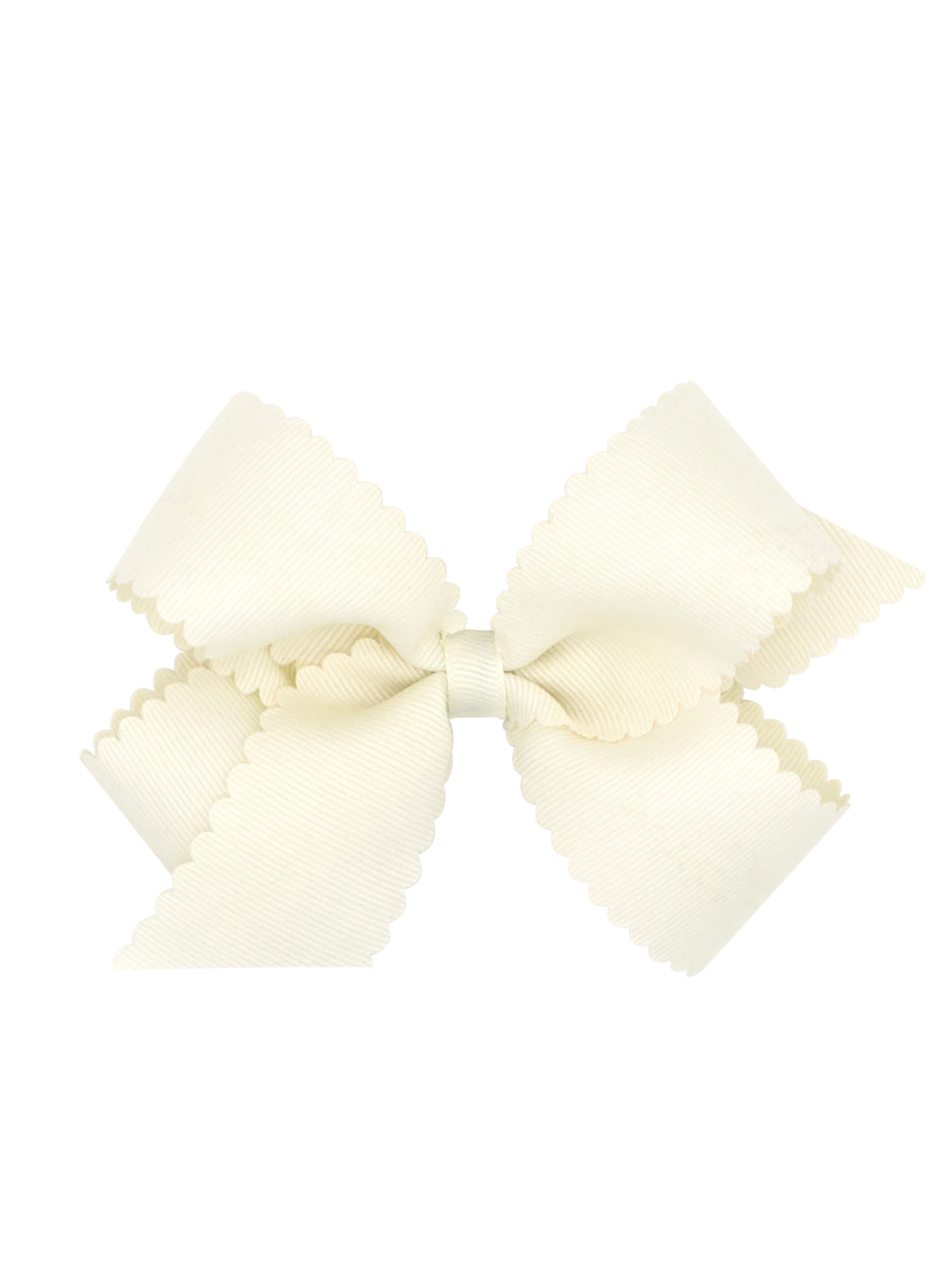 Medium Scalloped Grosgrain Bow - Antique White