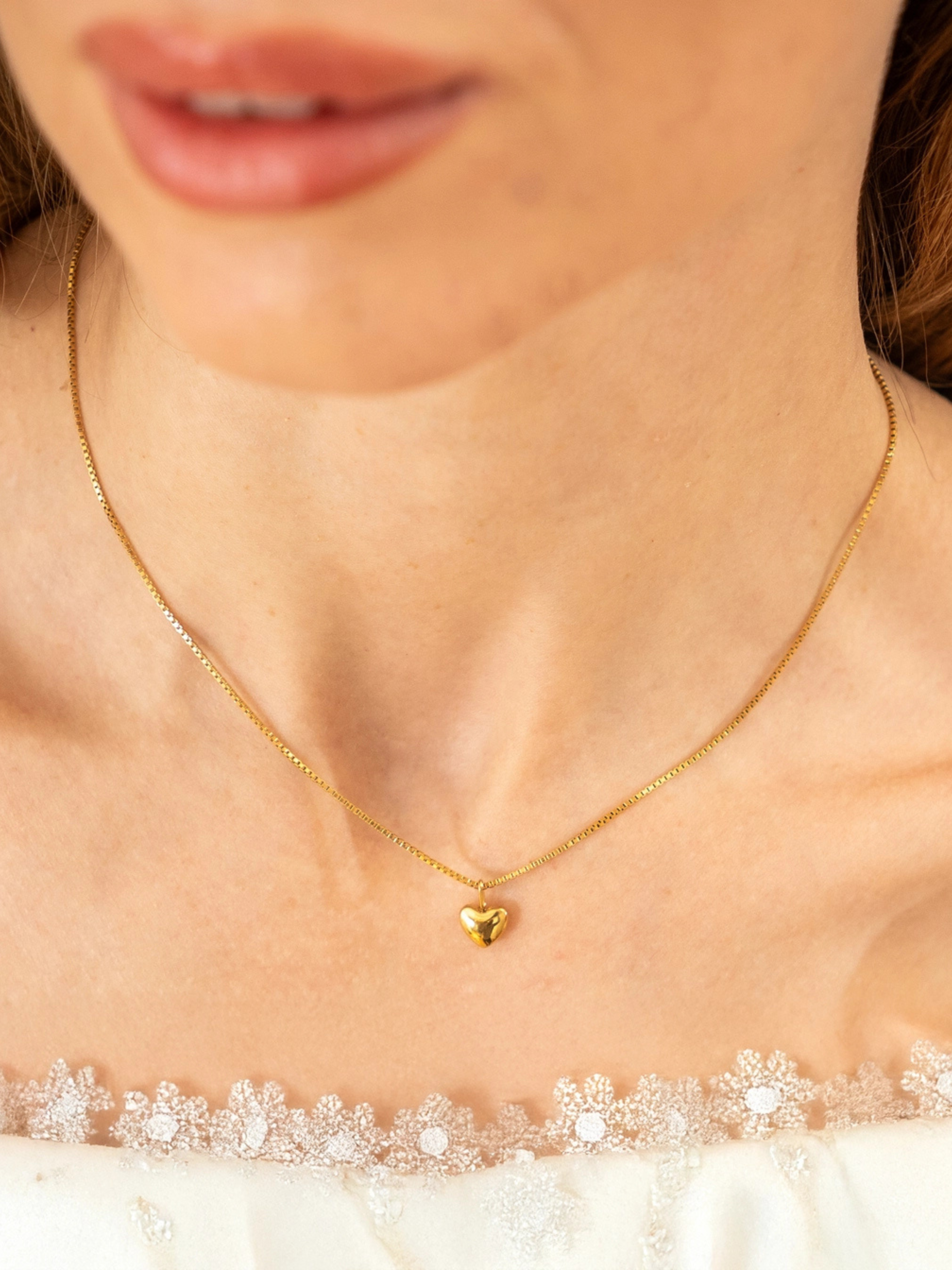 Tiny Gold Puffy Heart Necklace