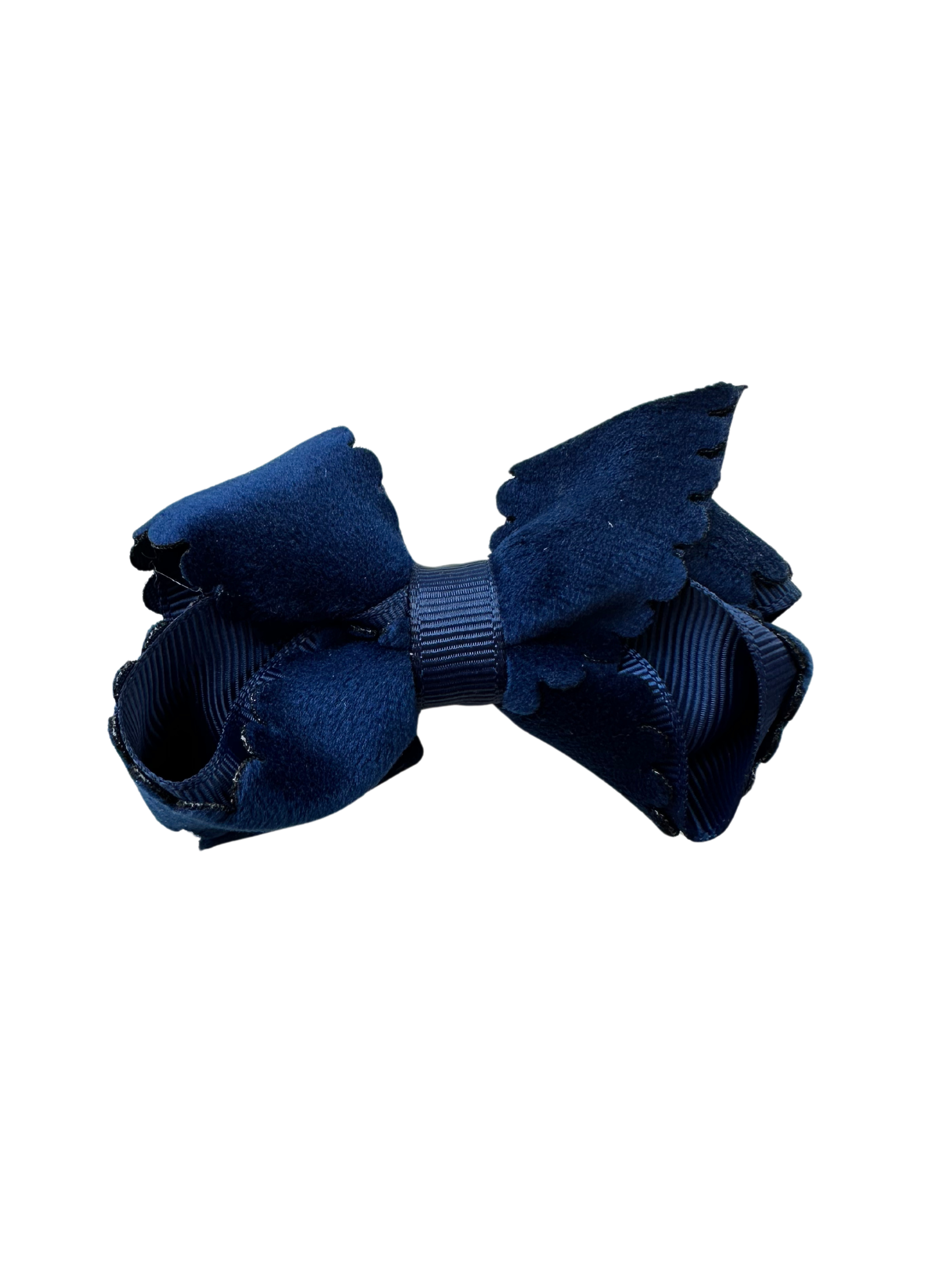 Mini Scallop Velvet Bow - Navy