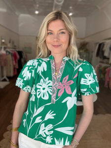 Maude Vivante Raya Top in Mint Flora