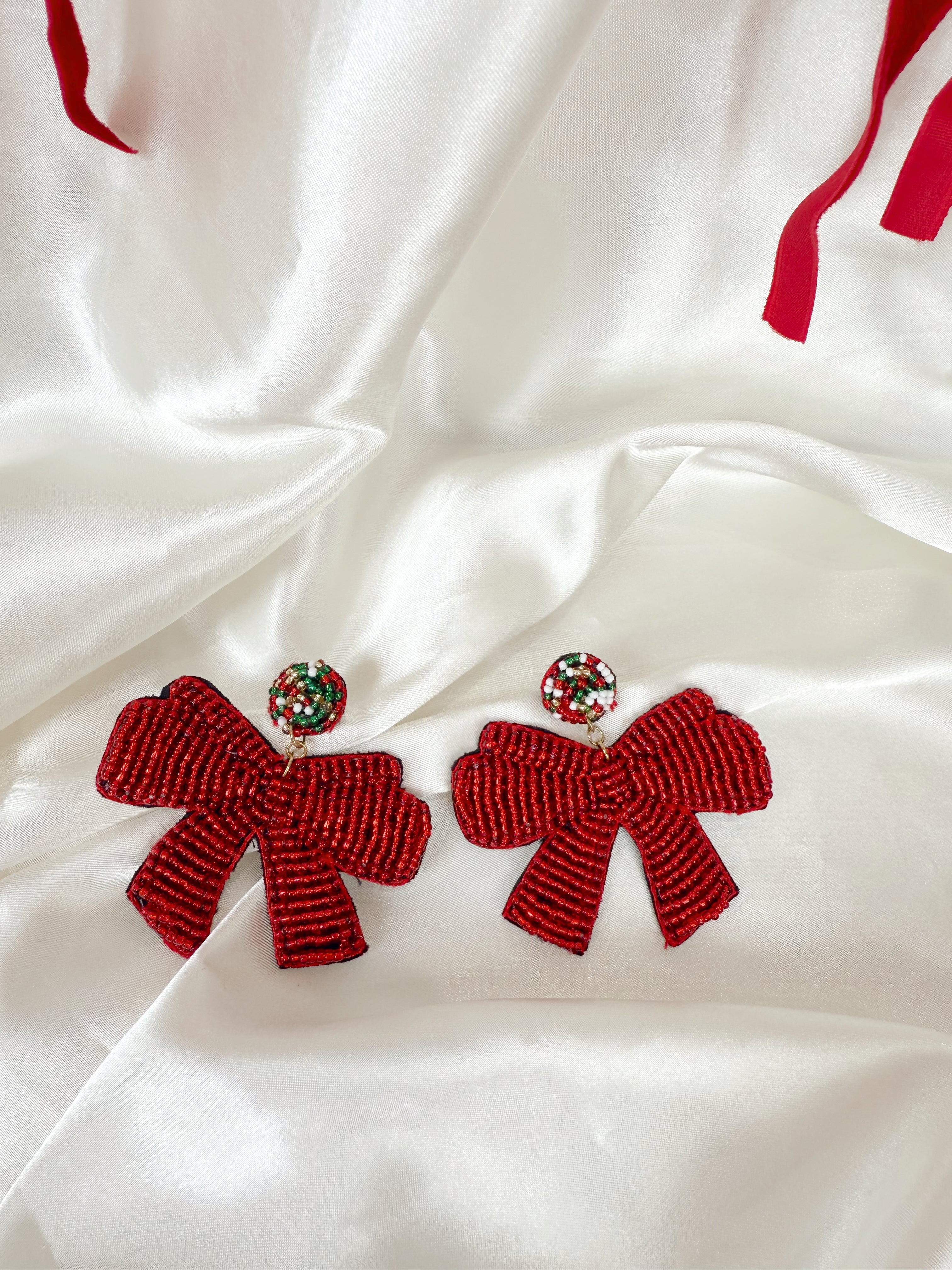 Red Ribbon & Bow Earring
