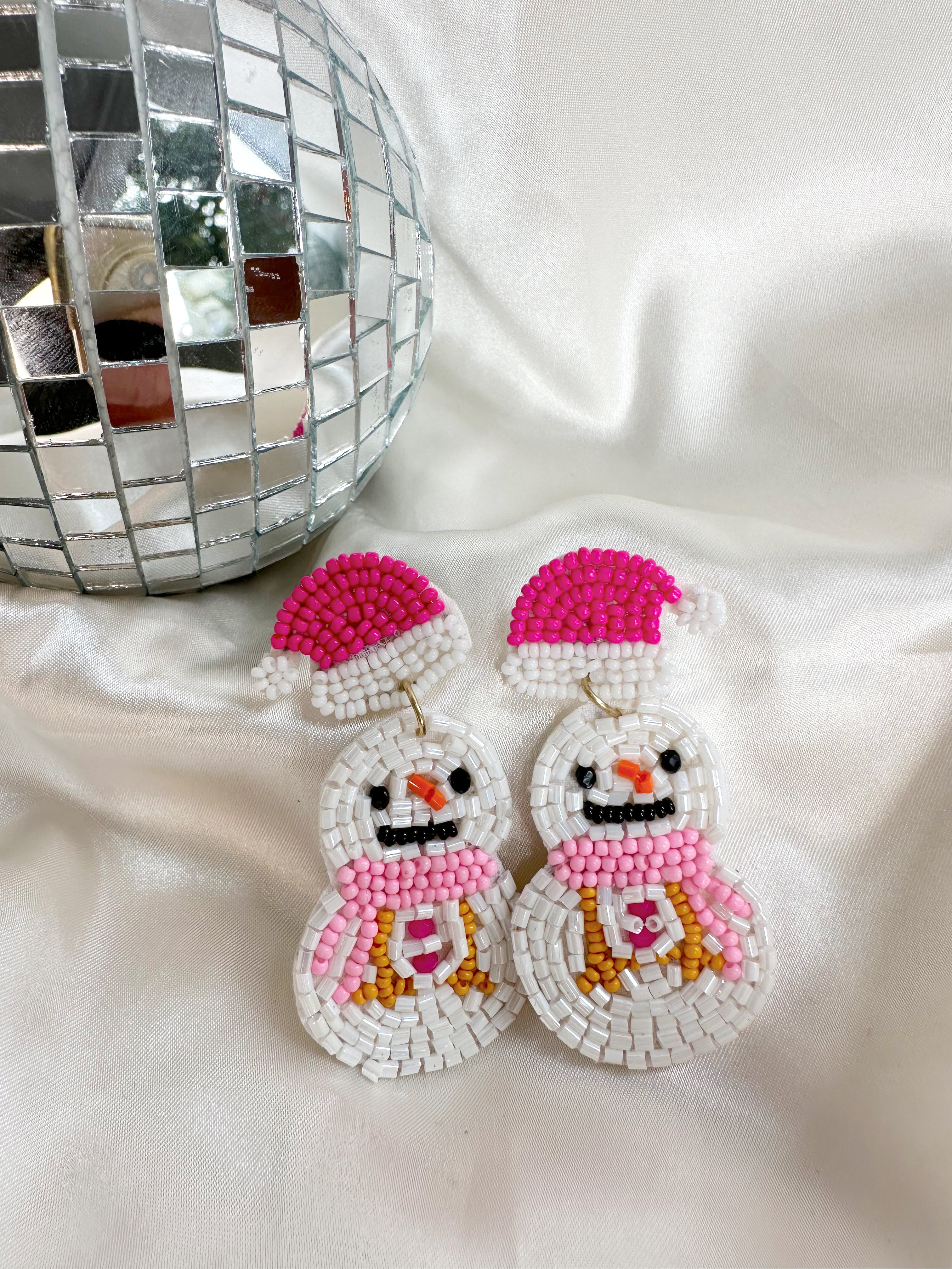 Pink Snowman Earring