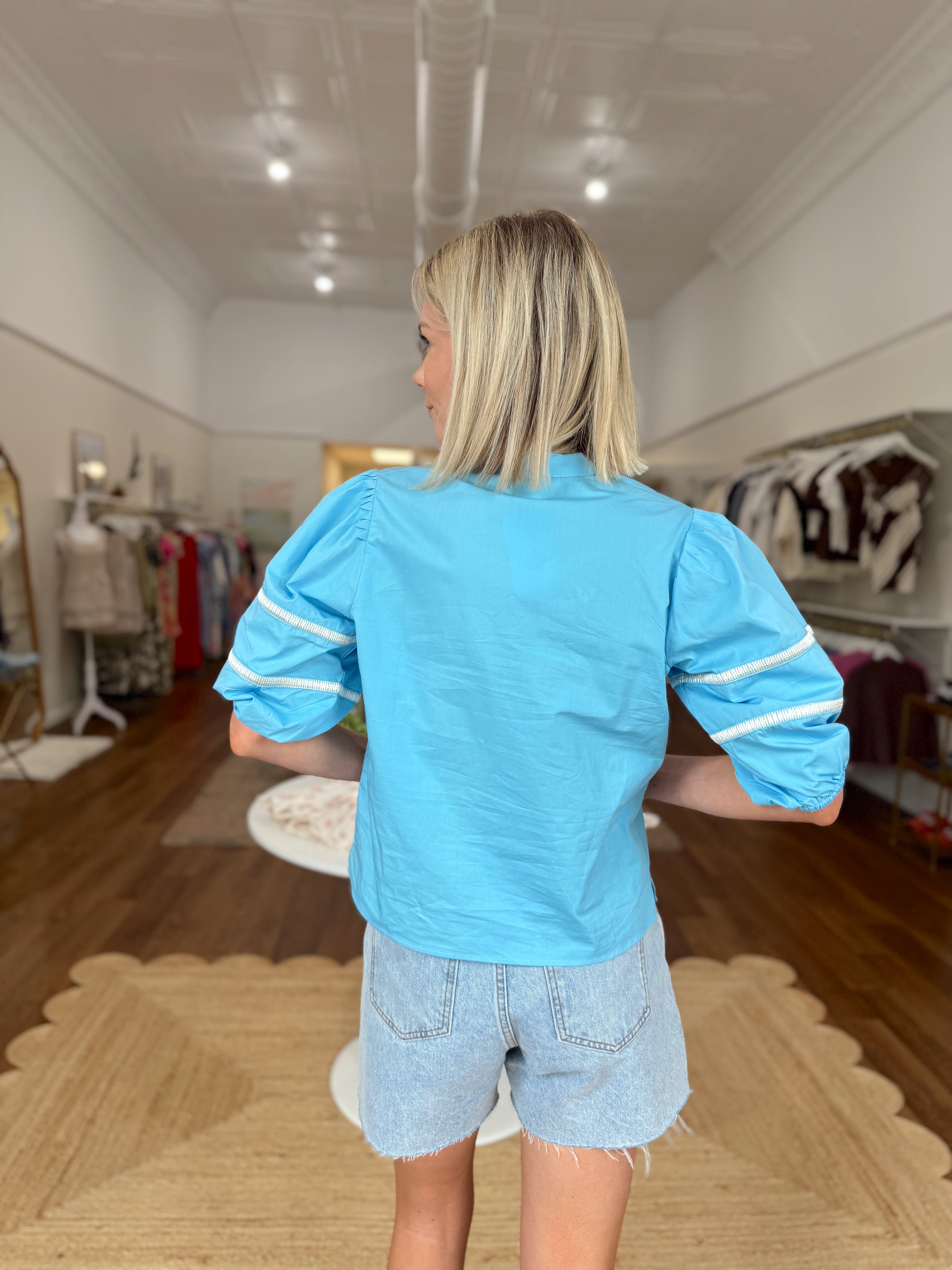 Maude Vivante Noah Blouse in Carolina Blue