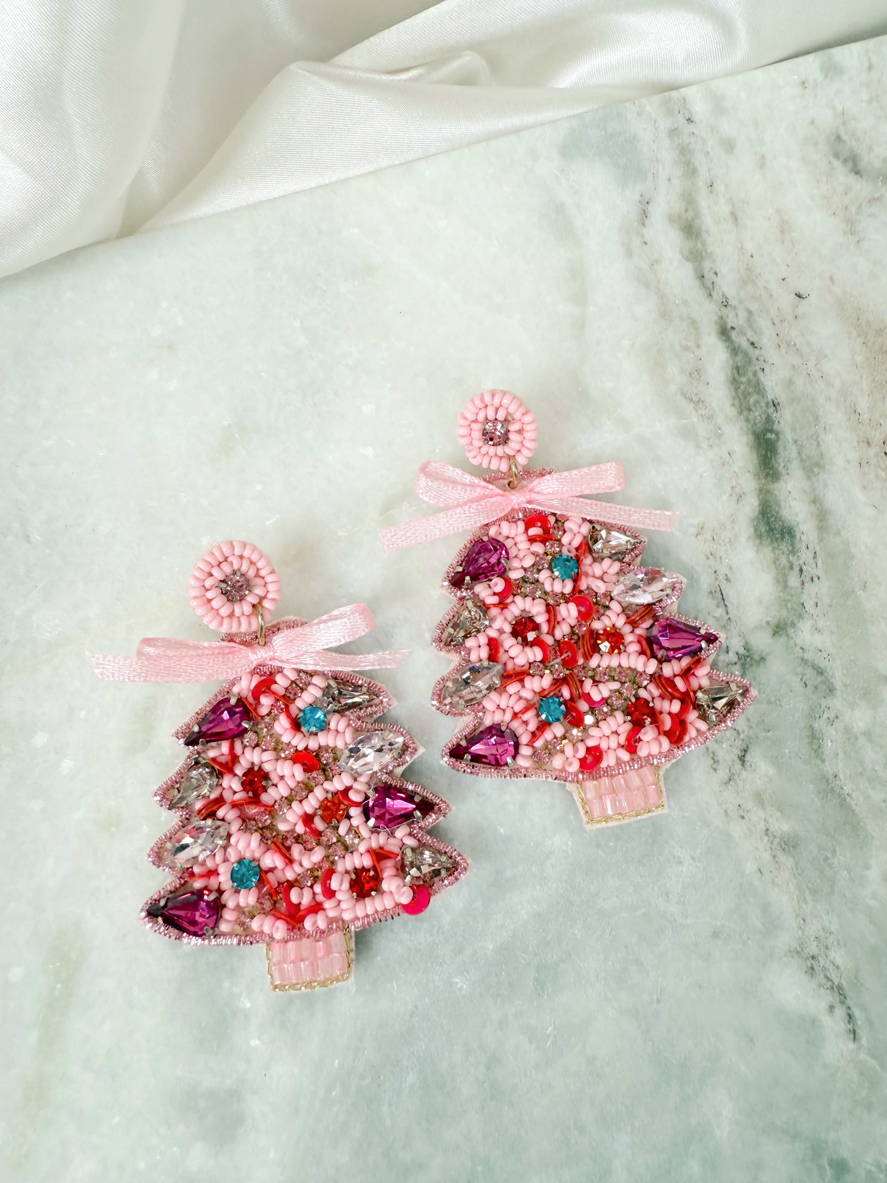 Pink Bow Tree Earrings