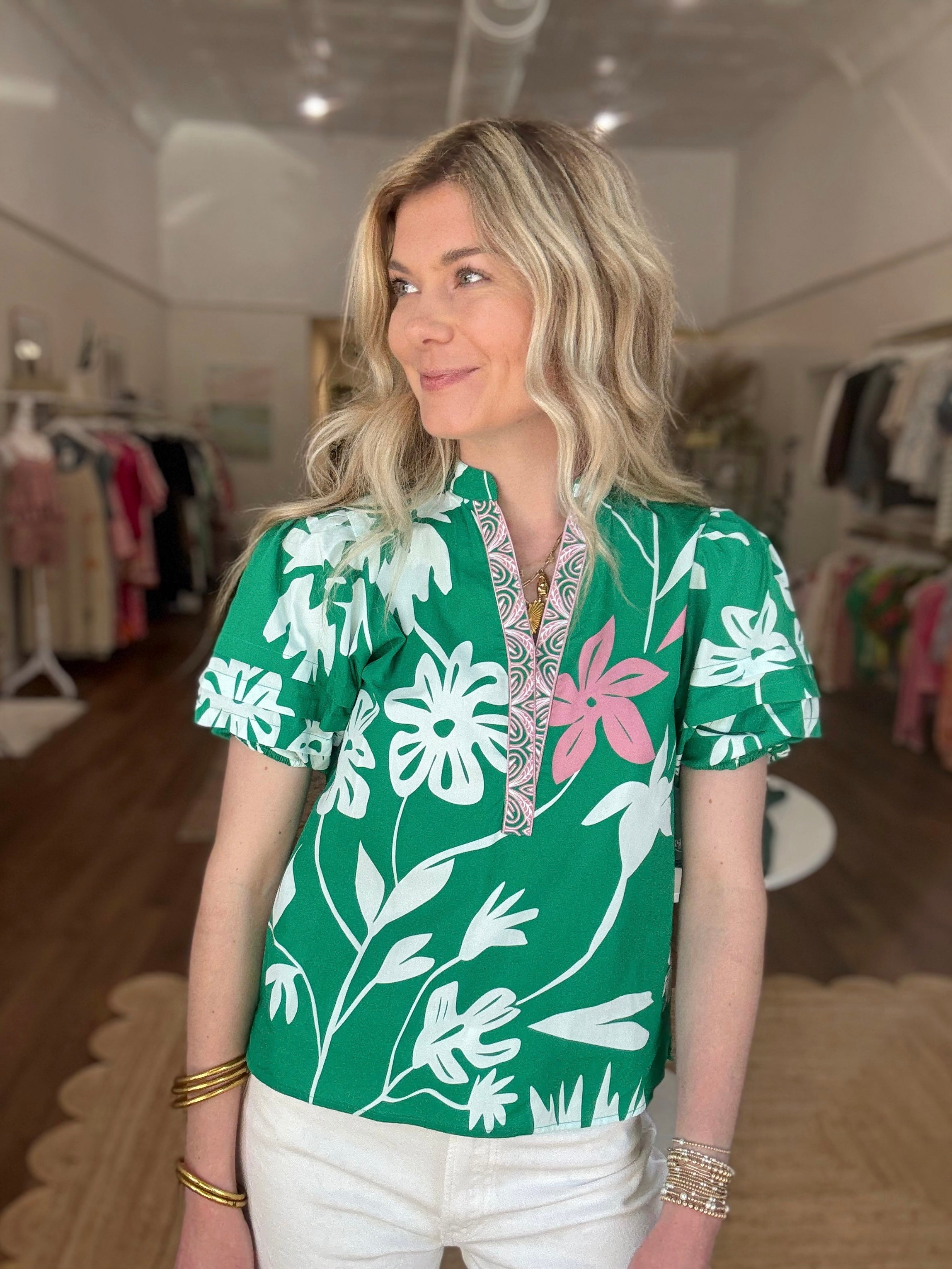 Maude Vivante Raya Top in Mint Flora