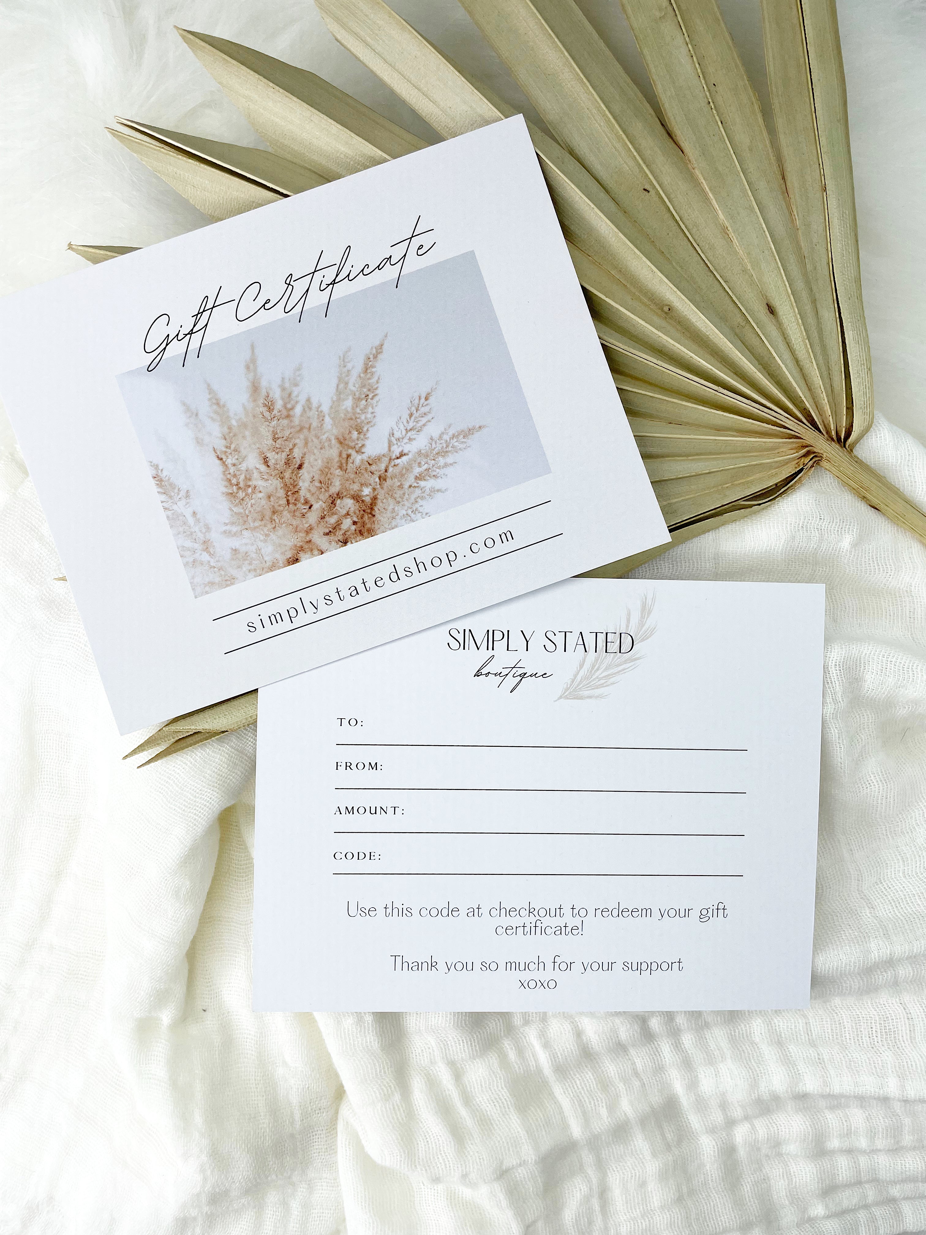 Simply Stated Gift Certificate